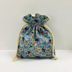 ハンドメイド 巾着袋 黒猫 ローズ