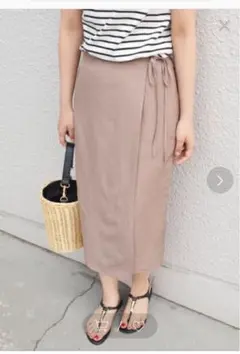 リネンスカート　麻ラップスカート　ベージュ　ピンク　ロングスカート　サイドリボンのサムネイル