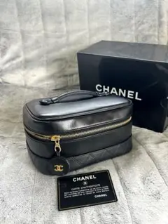 【美品】CHANEL ココマーク　ビコローレ　ブラック　バニティ　ラムスキン