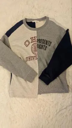 カラーブロック長袖シャツ グレー/ネイビー