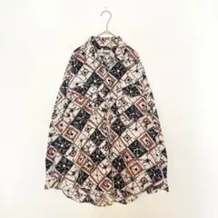 KEINS 長袖シャツ メンズ 総柄 フライフロント ゆったり アロハ 美品