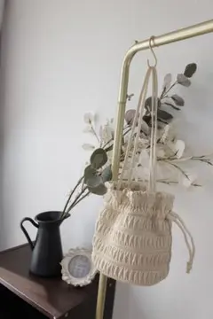 【在庫処分】新品★1500円均一！巾着バッグ ベージュ ショルダー ミニバッグ