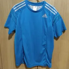 adidas 青 ストライプデザイン Tシャツ Lサイズ