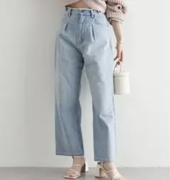 タックワイドデニムパンツ