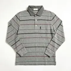 SIMPLE LIFE 長袖ポロシャツ グレー ボーダー柄 Lサイズのサムネイル