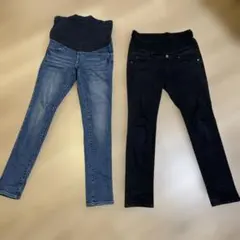 マタニティパンツ デニムとブラックズボンセット