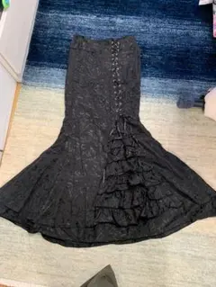 フレアスカート 黒 レースアップ フリル付き