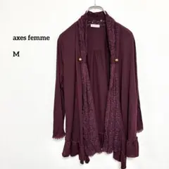 axes femme バーガンディ 花柄 レースカーディガン M f049のサムネイル