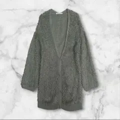 ループニット ロングカーディガン　グレー 長袖　ロング丈　体型カバーのサムネイル