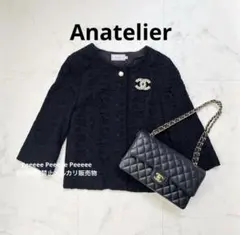 最終価格 Anatelier ノーカラージャケット38 セレモニー レース 黒のサムネイル