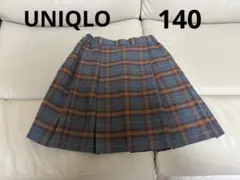 ユニクロ☆140cm☆グレー系チェック プリーツスカート☆右ポケット付き