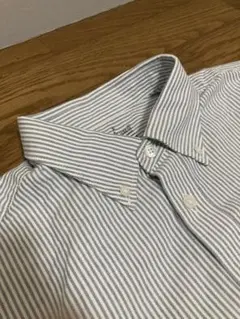 無印良品　洗いざらしオックスボタンダウンシャツ グリーンストライプS