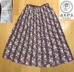 S3　axesfemme　ロングプリーツスカート　パープル系　花柄　M　used