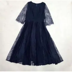 ［新品］DRESS+ レースシフォンドッキングワンピース ネイビー Lサイズ