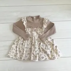 80㎝　小花柄　ワンピース　茶色　ベージュ