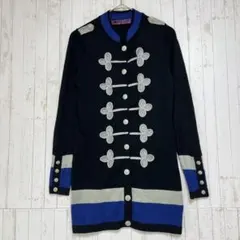 ◆ナポレオンカーディガン　ロング　刺繍　飾りボタン　ボーダー　バイカラー　黒