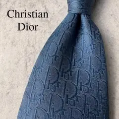 美品 Christian Dior トロッター柄 総ロゴ ネクタイ ブルー 青
