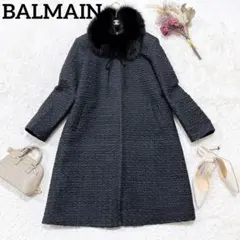 ちゃむち様　極美品バルマン BALMAINフォックスファー ロングコート レザー 極美品】バルマン カシミヤ100% ロングコート フォックスファー