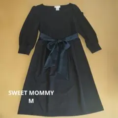 コメントで2000円 スウィートマミー ワンピース 授乳口 ネイビー М リボン