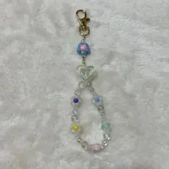 パステルハート花モチーフストラップ