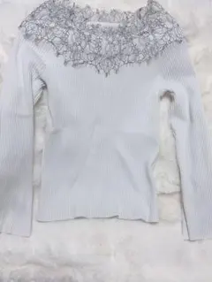 プロポーションボディドレッシング ニットSサイズ リブ編み長袖トップス レース襟