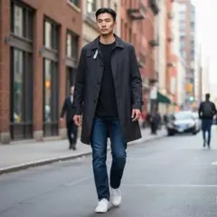 オリヒカORIHIKA メンズ ステンカラーコートネイビーライナー付き　Lサイズ