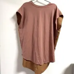 はこ様 限定‼️フレンチスリーブ異素材 レンガ色ブラウン バックボタン付き
