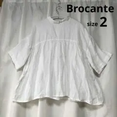 美品✦ブロカントBrocanteスタンドカラーブラウスM白/リネン/ゆったりめのサムネイル