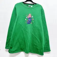 124 クリスマス 古着 トレーナー 緑 グリーン 刺繍
