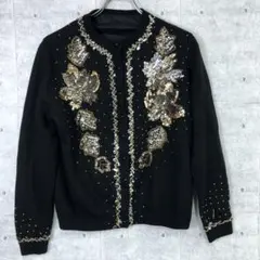 レトロ 古着 オリエンタル ビーズ スパンコール刺繍 ニットカーディガン