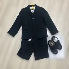【卒園式入学式】120cm ブラック ストライプスーツ、シャツ、シューズセット