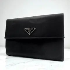 極美品✨ PRADA プラダ 三つ折り財布 オールレザー　ブラック 黒　三角ロゴ プラダ 三つ折り財布/ミニ財布 財布 レディース サフィアーノ