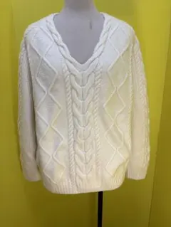 H&M Vネック ケーブルニット オフホワイト XS