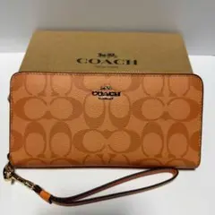 コーチ C4452 シグネチャー 長財布 オレンジ系 レザー