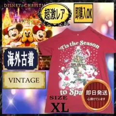 激レア ディズニー クリスマス XL Tシャツ オーバーサイズ 海外 限定 赤