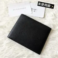 未使用級✨バーバリー 二つ折り財布 サフィアーノ ノバチェック 型押し ブラック