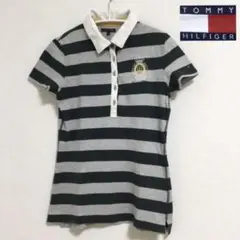 トミーヒルフィガー　半袖ポロシャツ レディースM   グリーン×グレーボーダー