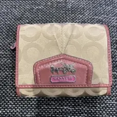 COACH 三つ折り財布 ベージュ/ピンク