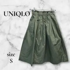 【ユニクロ】 ハイウエストベルテッドフレアミディスカート (S) オリーブ