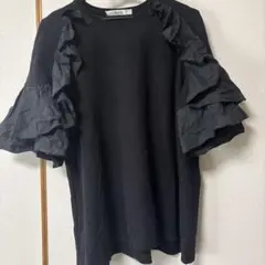 AVIE フリル袖 ブラック Tシャツ