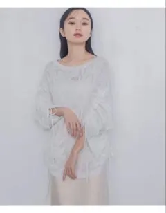 レースパターンドロストプルオーバー JEANASIS トップス ニット ホワイト