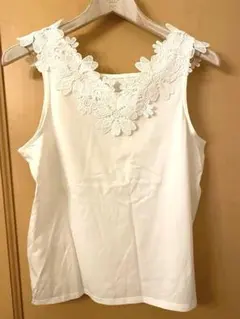 GU レース装飾 ノースリーブトップス ホワイト
