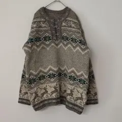 ノルディック柄ウール混紡長袖セーター　ニット　アウター