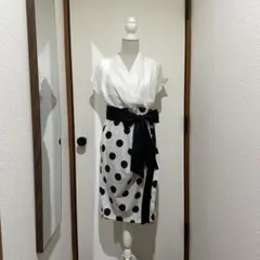 SOBRE ホワイト ブラック ドット柄 ラップワンピース 半袖