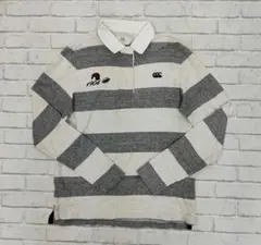 G406　カンタベリー　長袖ラガーシャツ　ワッペン　ロゴ刺繍　ボーダー　ラグビー