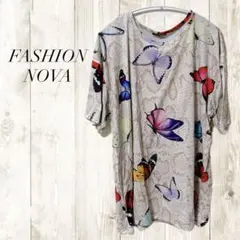 FASHION NOVA Tシャツ 蝶プリント レディース カラフル 半袖