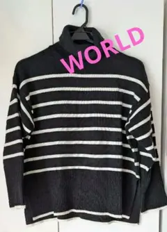 【美品】ワールド　ストライプ タートルネックニット セーター長袖　38　M−L