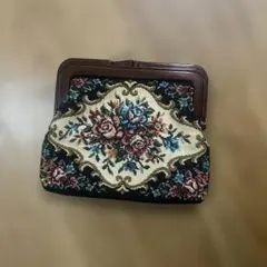花柄刺繍 クラッチポーチ 昭和レトロ がま口ポーチ