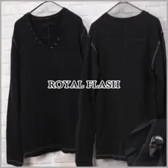 希少【royal flash】クロスステッチ/装飾スカル/Vネック カットソー
