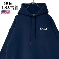 90s USA古着 プルオーバーパーカー フェード 紺ネイビー L スウェット